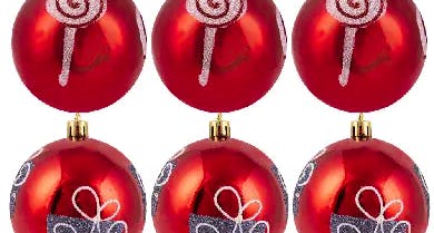 6cm Hand Painted Shatterproof Bauble Design 8 (12 Pack)