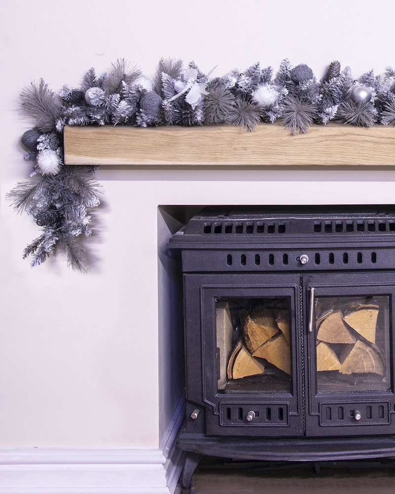180cm Decorated Silver Mixed Pine Garland with White Poinsettia