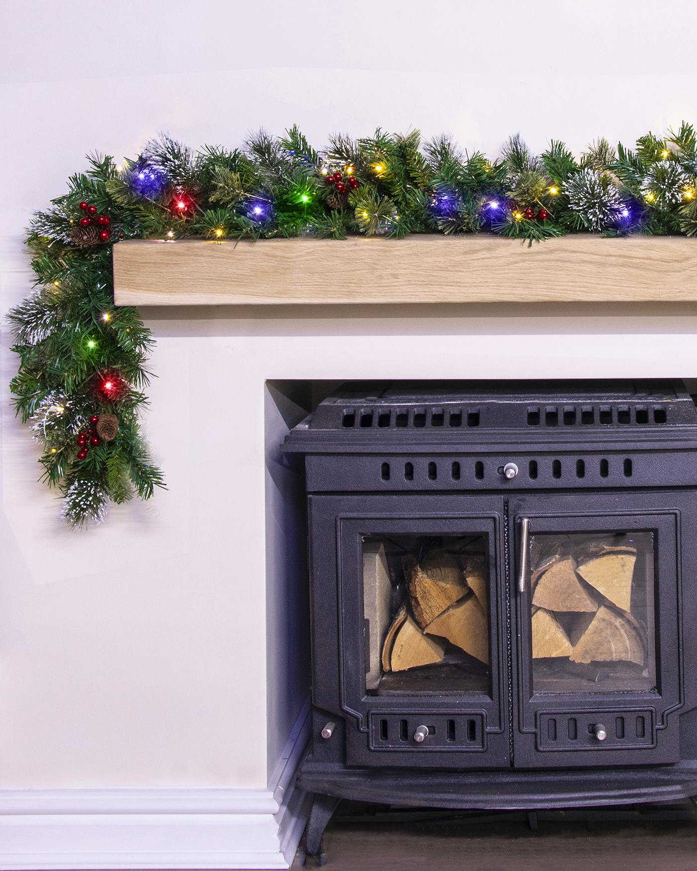 180cm Pre-lit Battery-powered Mixed Pine Garland Warm White/Multicolour LEDs