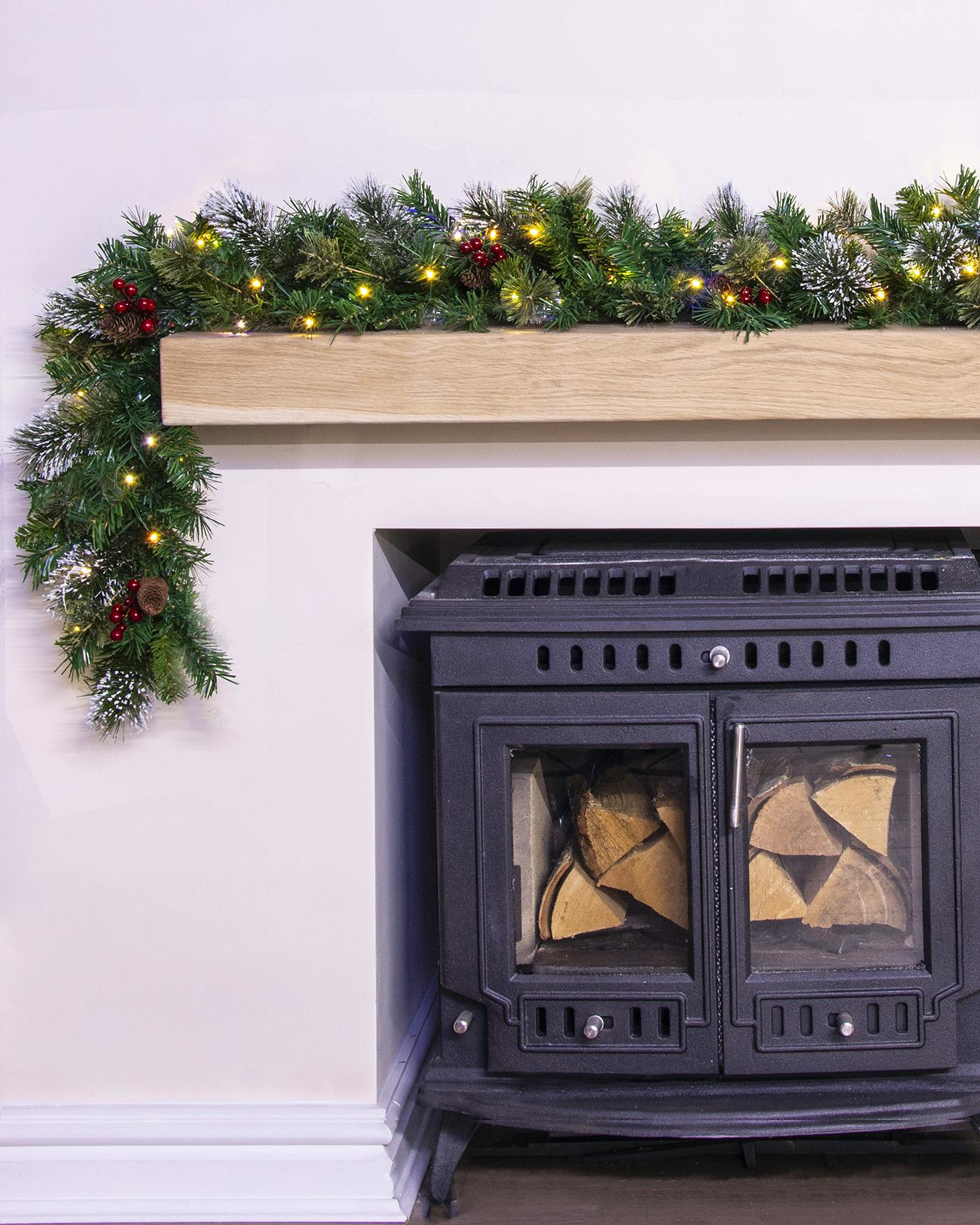 180cm Pre-lit Battery-powered Mixed Pine Garland Warm White/Multicolour LEDs