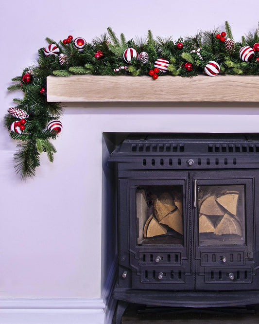 180cm Decorated Mixed Pine Garland with Red & White Candy Canes