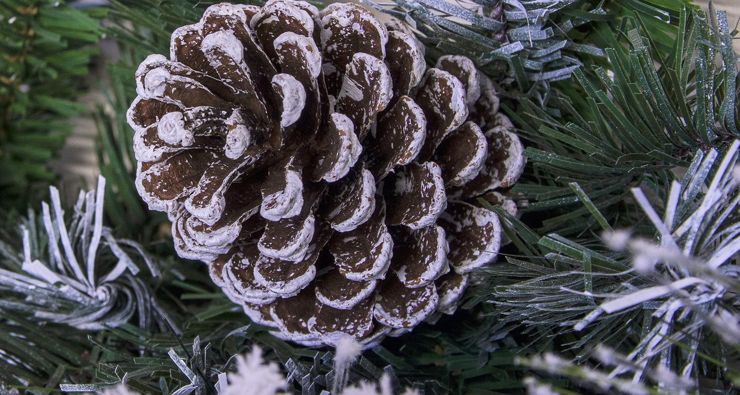 180cm Flocked Decorated Mixed Pine Garland with Pine Cones