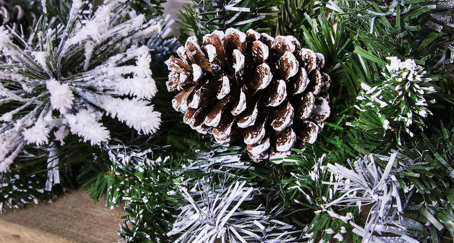 180cm Flocked Decorated Mixed Pine Garland with Pine Cones