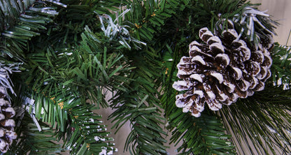 180cm Flocked Decorated Mixed Pine Garland with Pine Cones