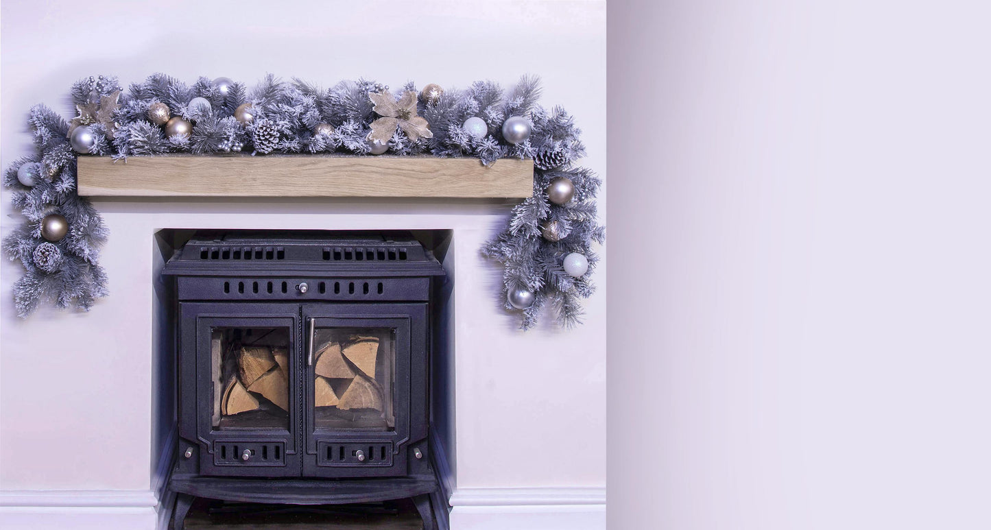 180cm Decorated Silver Mixed Pine Garland with Rose Gold Poinsettia