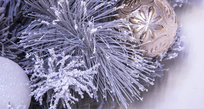180cm Decorated Silver Mixed Pine Garland with Rose Gold Poinsettia