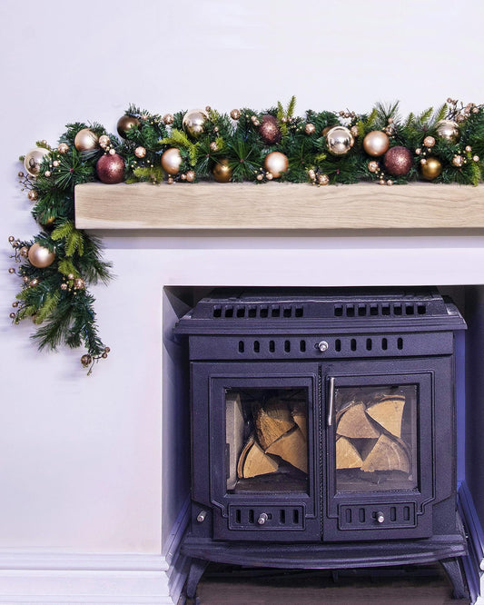 180cm Decorated Mixed Pine Garland with Bronze & Copper Baubles