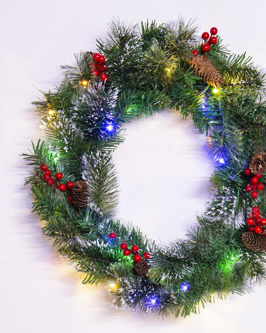 50cm Pre-lit Decorated Mixed Pine Wreath Warm White/Multicolour LEDs