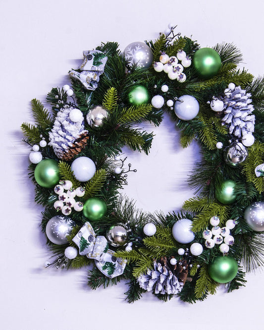 50cm Decorated Mixed Pine Wreath with Baubles Berries & Bows
